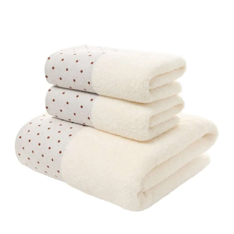 3-Piece Cotton Towel Set – 2 Hand Face Towels 35x75cm + 1 Bath Towel 70x140cm Soft Washcloth Gift Set