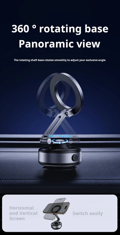Magnetic Vacuum Adsorption Car Mount – Foldable 360° Rotating Aluminum Alloy Phone Holder for Smartphones
