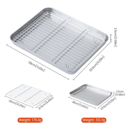 Stainless Steel Baking Pan with Wire Rack - Oven Tray for Cake, BBQ, Brownies, Cooking, Roasting and Grilling