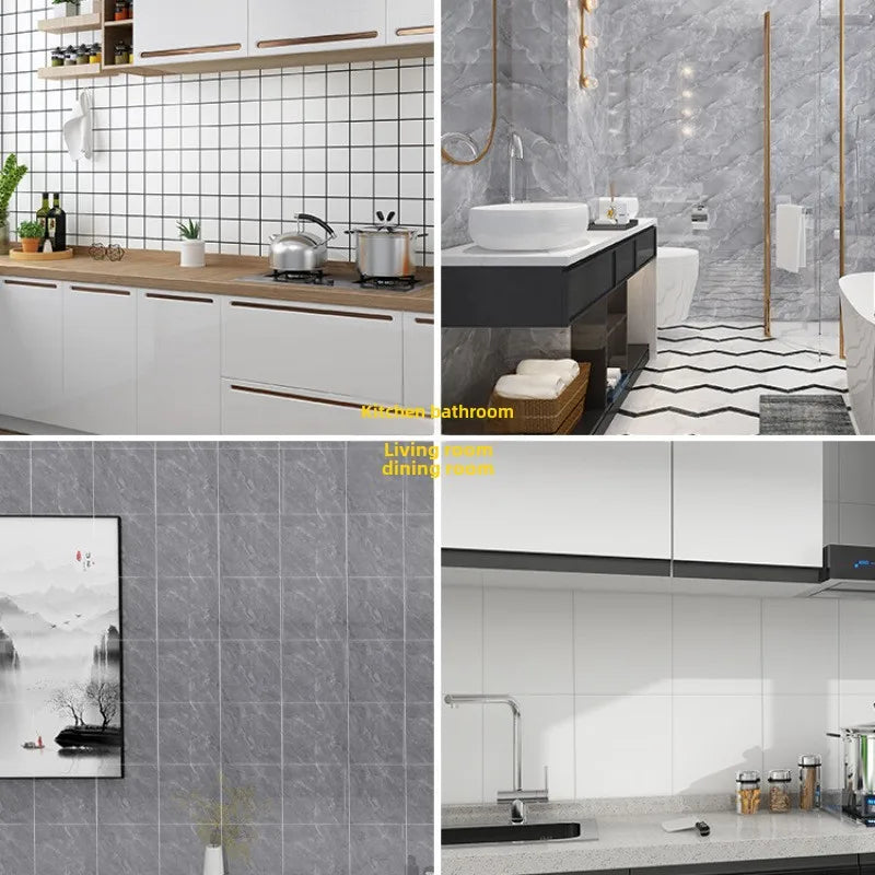 10-50Pcs PVC Marble Wall Stickers — Self-Adhesive Thickened Waterproof Tile Stickers for Bathroom Kitchen Floor Home Decor
