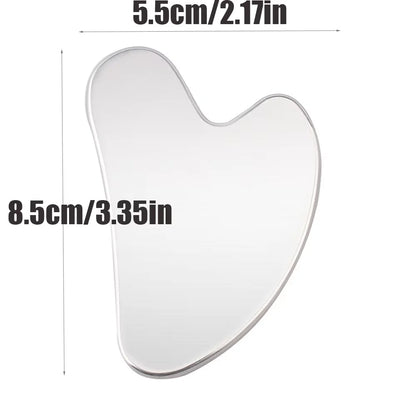 Stainless Steel Facial Gua Sha Tool — Silver Metal Beauty Massage Board for Skincare & Relaxation