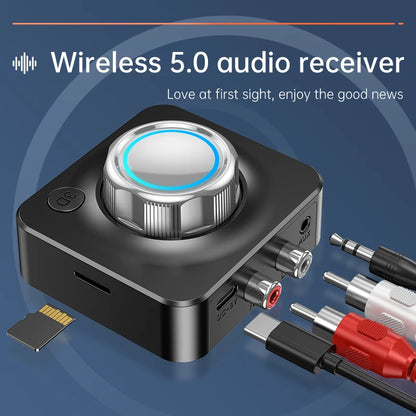 Bluetooth 5.0 Audio Receiver Wireless Adapter | 3D Stereo Music, TF Card, RCA & 3.5mm AUX for Car, Speaker, Amplifier, Headphones