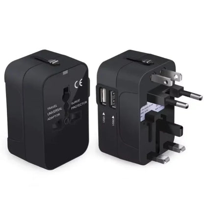 All-in-One Foldable Universal Travel Adapter – EU, UK, US, AU Power Charger with Dual USB 2.1A Ports and Outlet Converter Socket