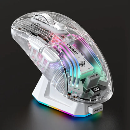 Aula SC630 Custom Gaming Mouse – 3-Mode 2.4G/Bluetooth/USB with Charging Base, Energy-Saving Esports Mouse for PC