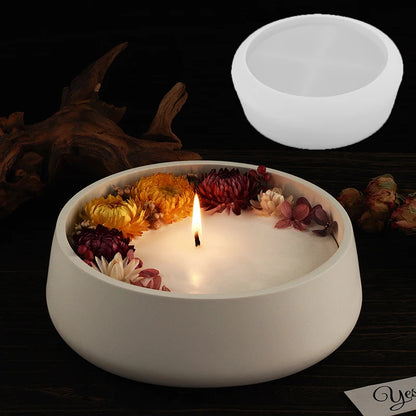 Round Bowl Cement Candle Cup Vessel Mold | Large Terrazzo Candle Bowl Silicone Concrete Mold | Handmade Flowerpot Clay Mold