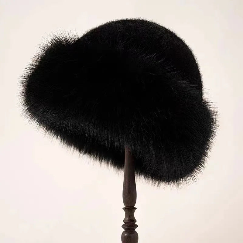 2024 New Women's Fashion Fur Cap - Brimless Plush Mongolian Hat for Autumn and Winter, Fluffy Warm Skiing and Riding Accessories