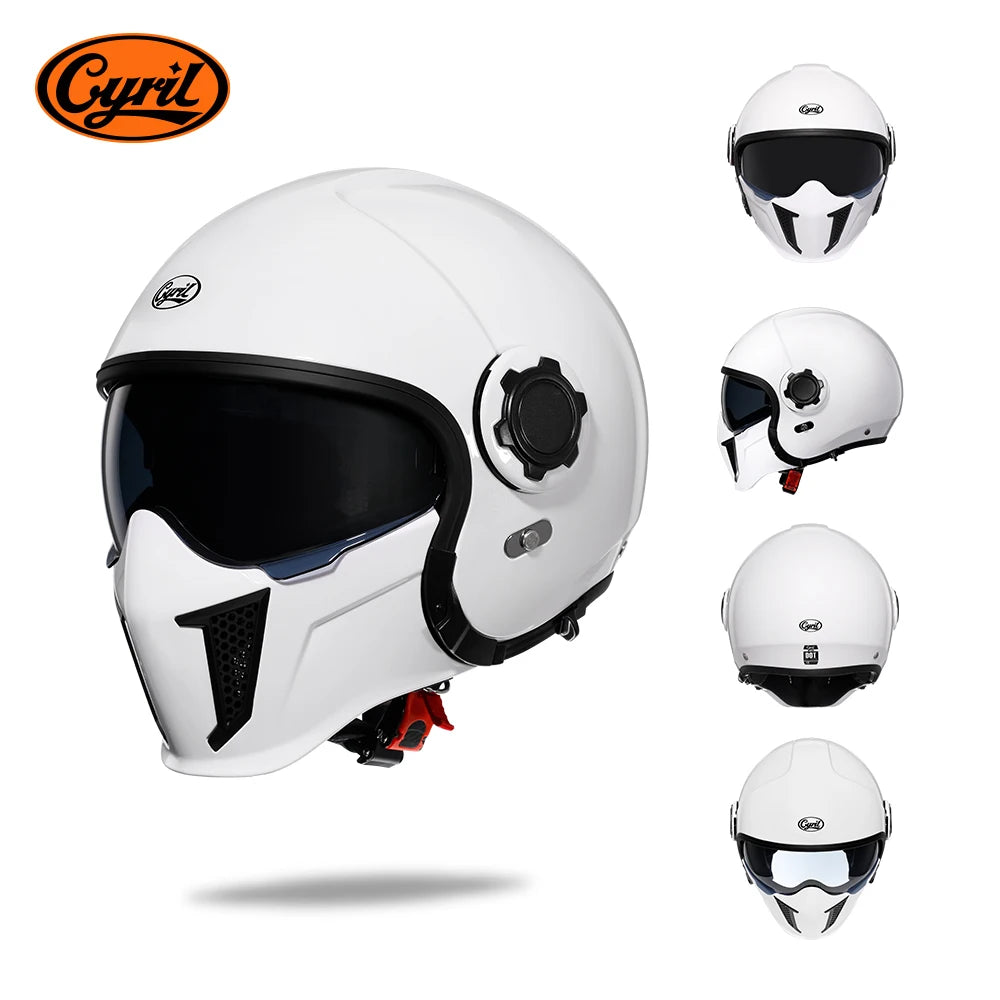 CYRIL OP12A Open-Face Motorcycle Helmet - Double-Lens Modular Retro Helmet for Men and Women, DOT and ECE Certified