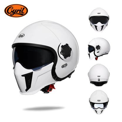 CYRIL OP12A Open-Face Motorcycle Helmet - Double-Lens Modular Retro Helmet for Men and Women, DOT and ECE Certified