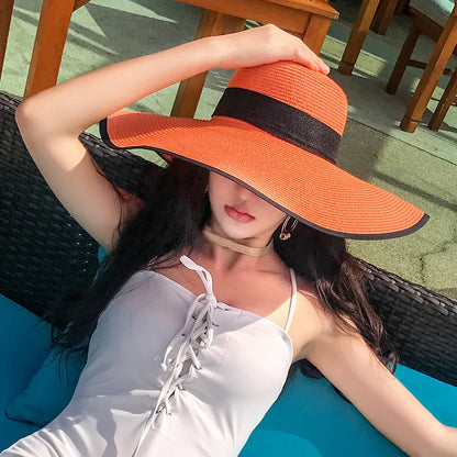 Women’s Foldable Summer Straw Hat – Beach & Travel Sun Visor with UV Protection, Bucket Cap Panama Style