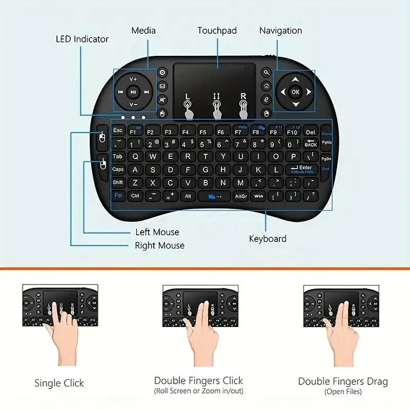 I8 2.4G Mini Wireless Keyboard – Air Mouse Touchpad Remote for Android TV Box, PC & Smart TV