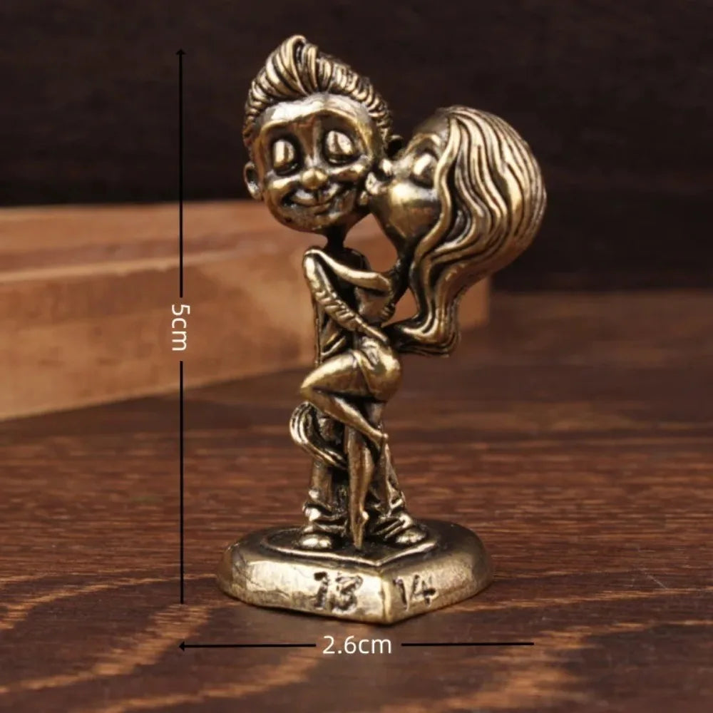 Retro Brass Couple Figurine – Handcrafted Copper Chinese Children Statue Home Decor Ornament Gift Art Craft Accessory