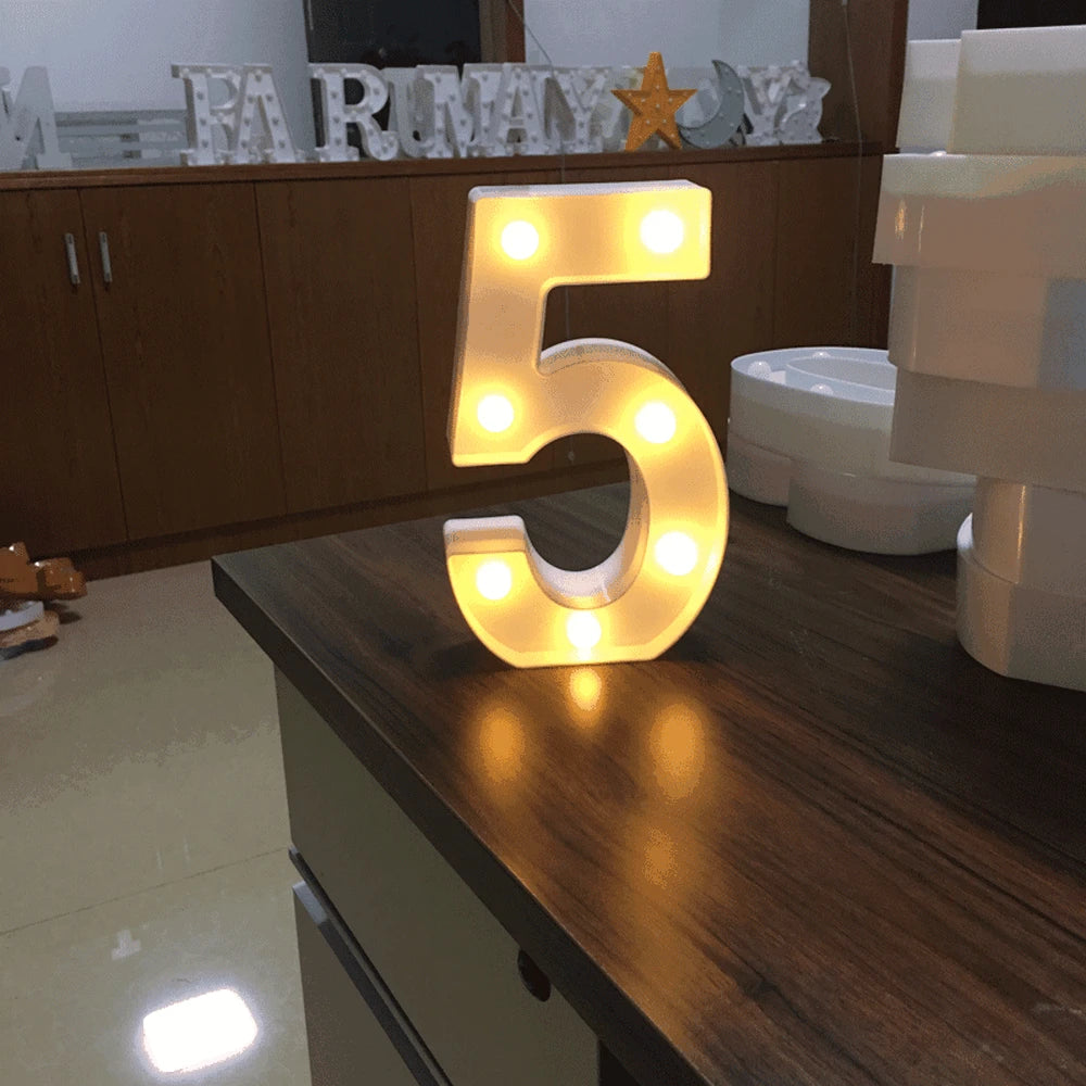 LED Number & Letter Night Light - Luminous A-Z Alphabet & 0-9 Lamp for Party and Wedding Decor