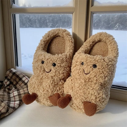 Women’s Indoor Fluffy Slippers – Cute Cartoon Faux Fur House Shoes, Warm Anti-Slip Cotton Slides for Girls