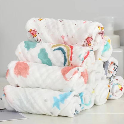 5-Piece 6-Layer Muslin Baby Towels - Soft Cotton Face, Bath, Feeding & Burp Cloths