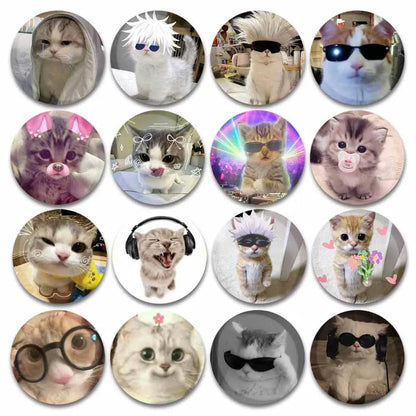 50mm Tinplate Cat Meme Button Pins – Funny Round Brooch Lapel Badge for Hats, Bags & Kids Gifts