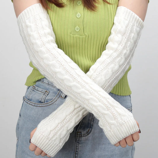 Women’s Knit Long Fingerless Gloves – Over Elbow Arm Warmers Wrist Sleeves, Fashion Half Hand Mittens for Casual & Gothic Style (Black)