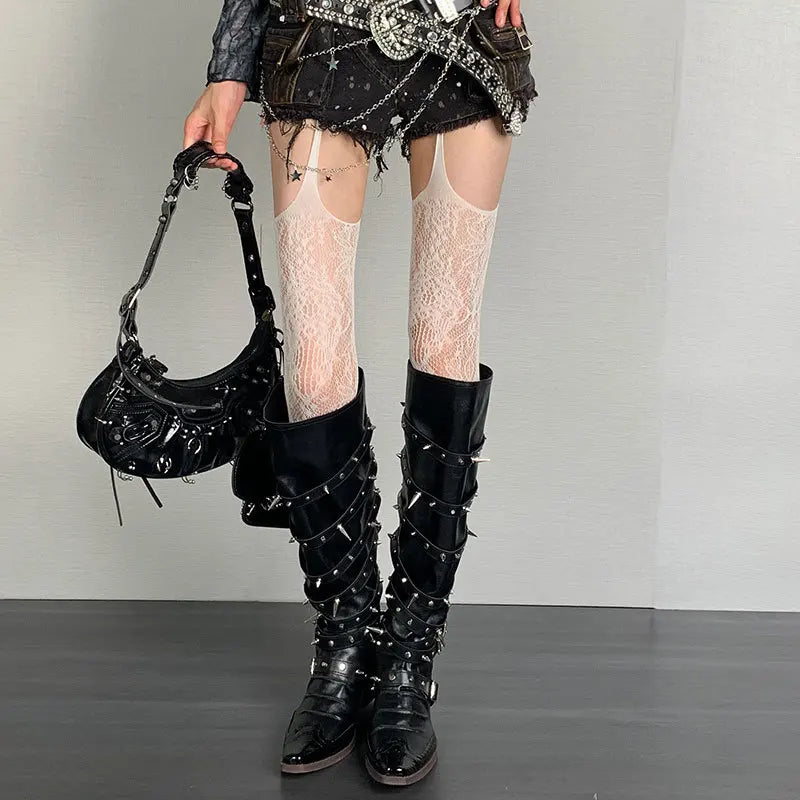 Lolita Floral Thigh High Tights - Colorful Sheer Fishnet Suspender Stockings for Girls & Women
