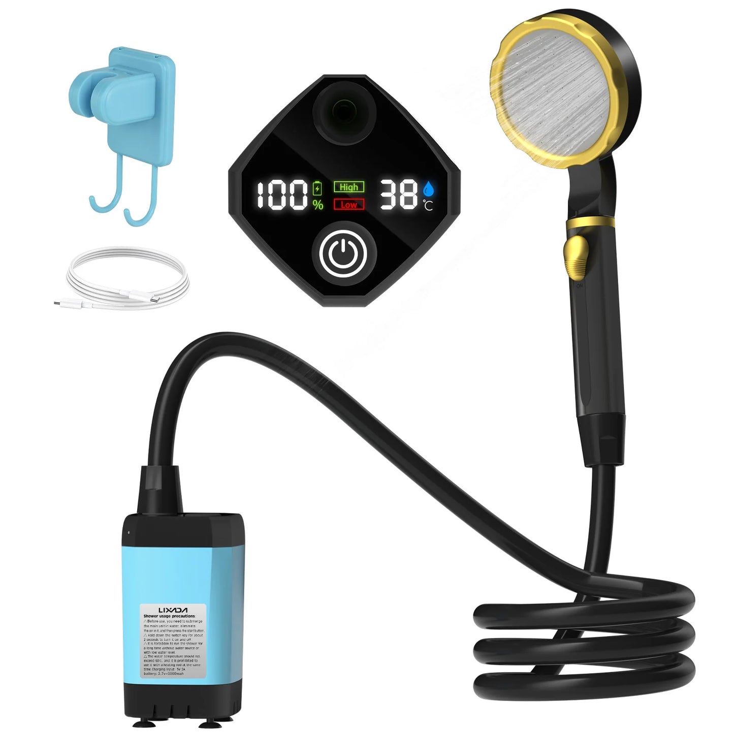 Camping Shower Pump Kit – RV & Outdoor Shower with Digital Display, Adjustable Full-Screen Shower for Backyard