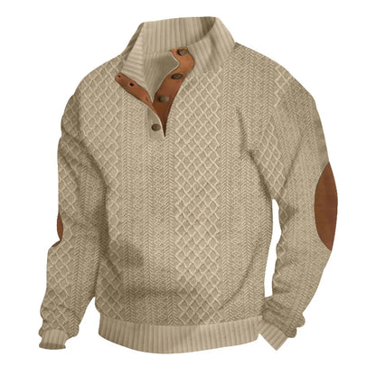 2024 Cross-Border Bestselling Euro Code Men’s Casual Jacquard Knitted Sweater - Standing Collar, Long-Sleeved, Button-Down