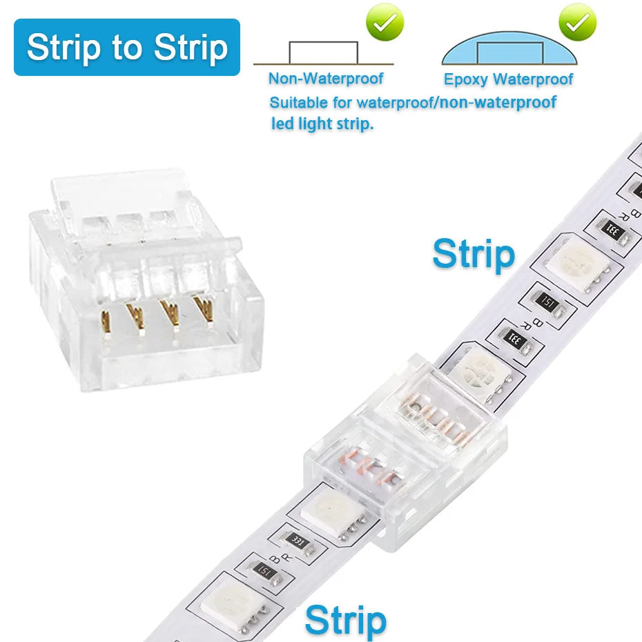 5PCS LED Strip Connectors - 8mm 10mm Solderless Strip to Wire Clips Adapter for 2Pin 3Pin 4Pin SMD 5050 2811 Lights