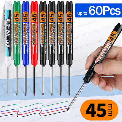 45mm Deep-Hole Carpenter Marker Pen - Long-Nib Woodworking Marking Pen for Measuring & Construction