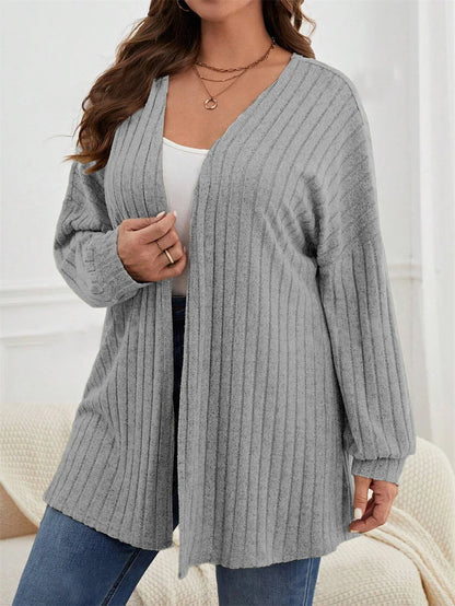 GIBSIE Plus Size Women's Autumn & Winter Solid Color Loose Cardigan – Casual Long-Sleeved Open Front Knitted Coat 2024