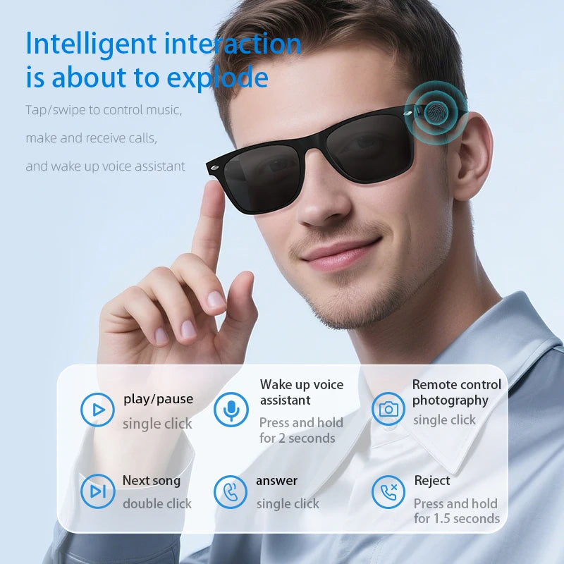 2025 AI Translation Smart Glasses – Bluetooth Call Headphones with UV Protective Lenses for Outdoor Sports