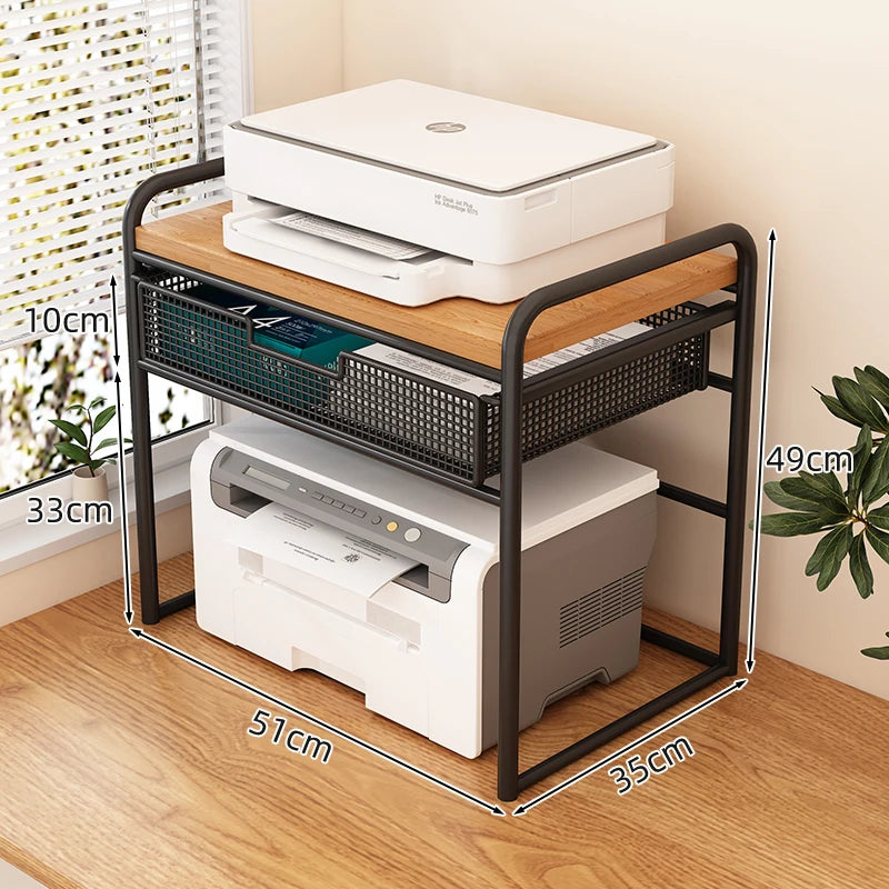 Office Printer Stand & Desktop Organizer – Foldable Multifunctional Shelf for Copier, Files & Space-Saving Storage