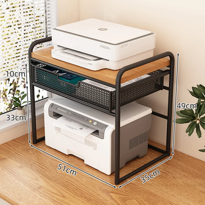 Office Printer Stand & Desktop Organizer – Foldable Multifunctional Shelf for Copier, Files & Space-Saving Storage
