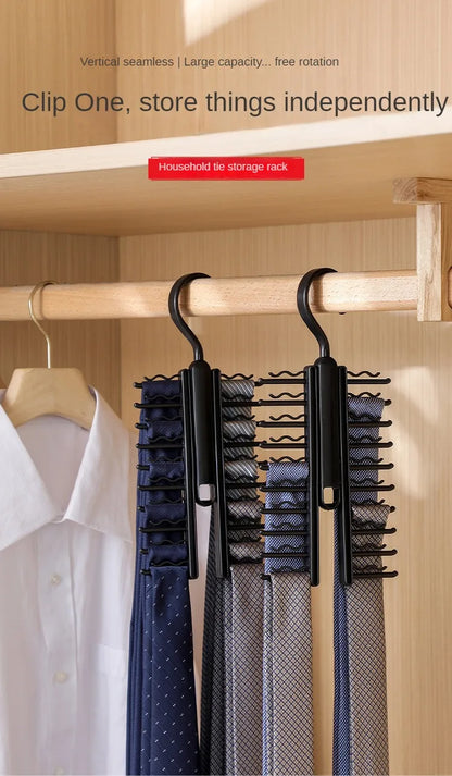 Rotatable Tie Hanger – 20-Row Skidproof Necktie & Belt Organizer Rack for Closet Storage