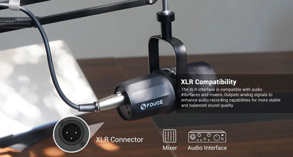 FDUCE SL40+ USB/XLR Dynamic Microphone Kit with Headset Output, Sound Insulation & Arm Stand for PC, PS5/PS4, and Mixers