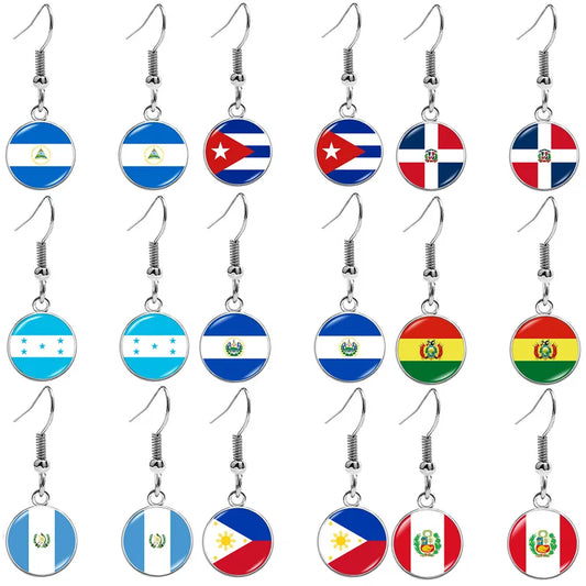 South & North America Flag Earrings - Patriotic Country Pride Drop Dangle Jewelry Gifts for Women