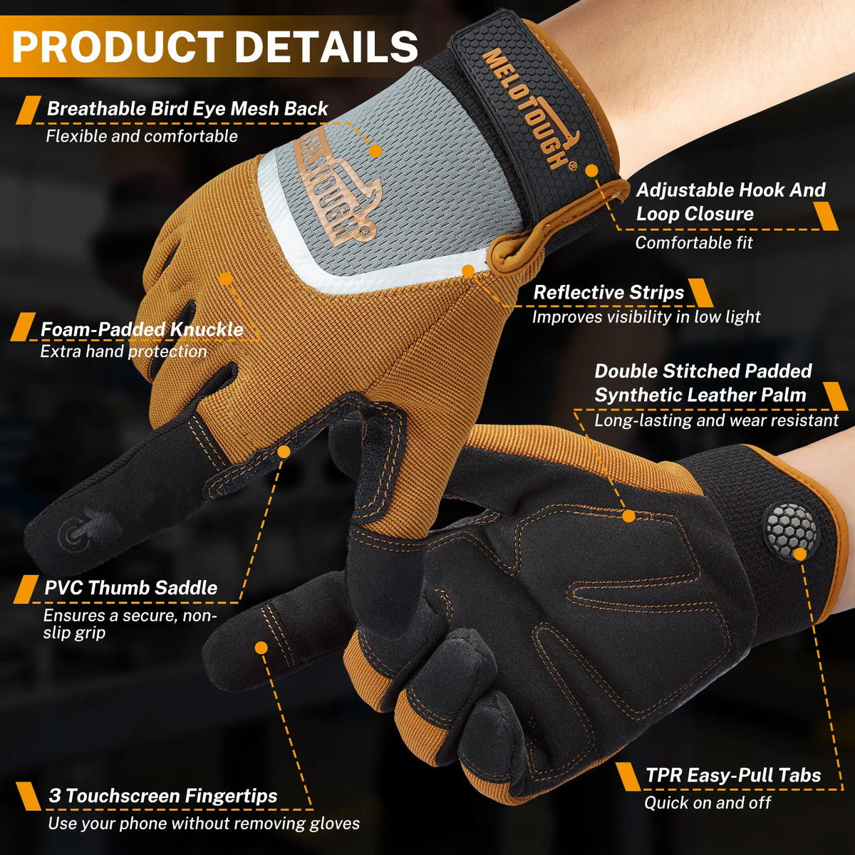 Heavy-Duty Work Gloves - Breathable Touchscreen Mechanic, Gardening & Warehouse Gloves for Men & Women