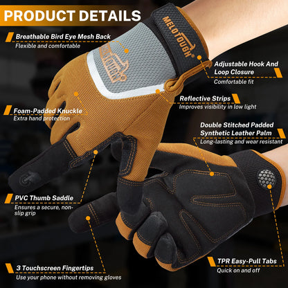 Heavy-Duty Work Gloves - Breathable Touchscreen Mechanic, Gardening & Warehouse Gloves for Men & Women