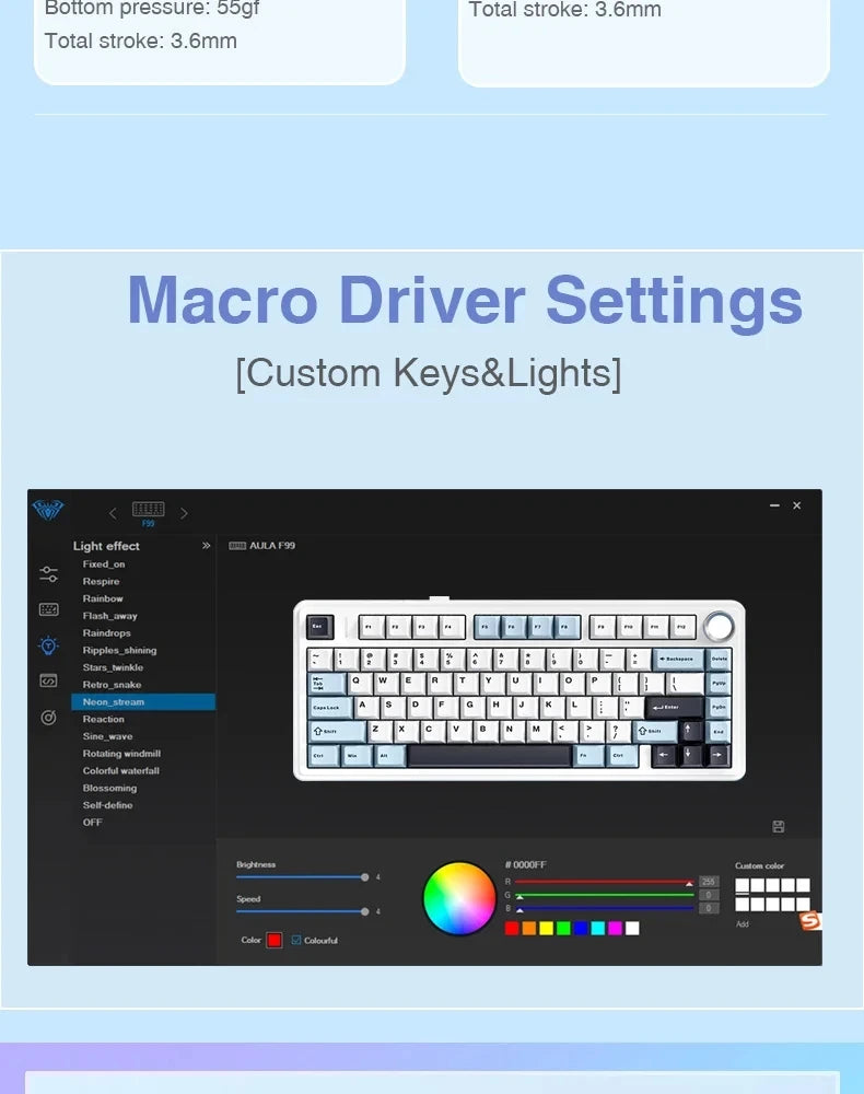 AULA F75 75% Mechanical Gaming Keyboard – 2.4G Wireless, Bluetooth, Wired, RGB, OEM Profile, Gasket Structure