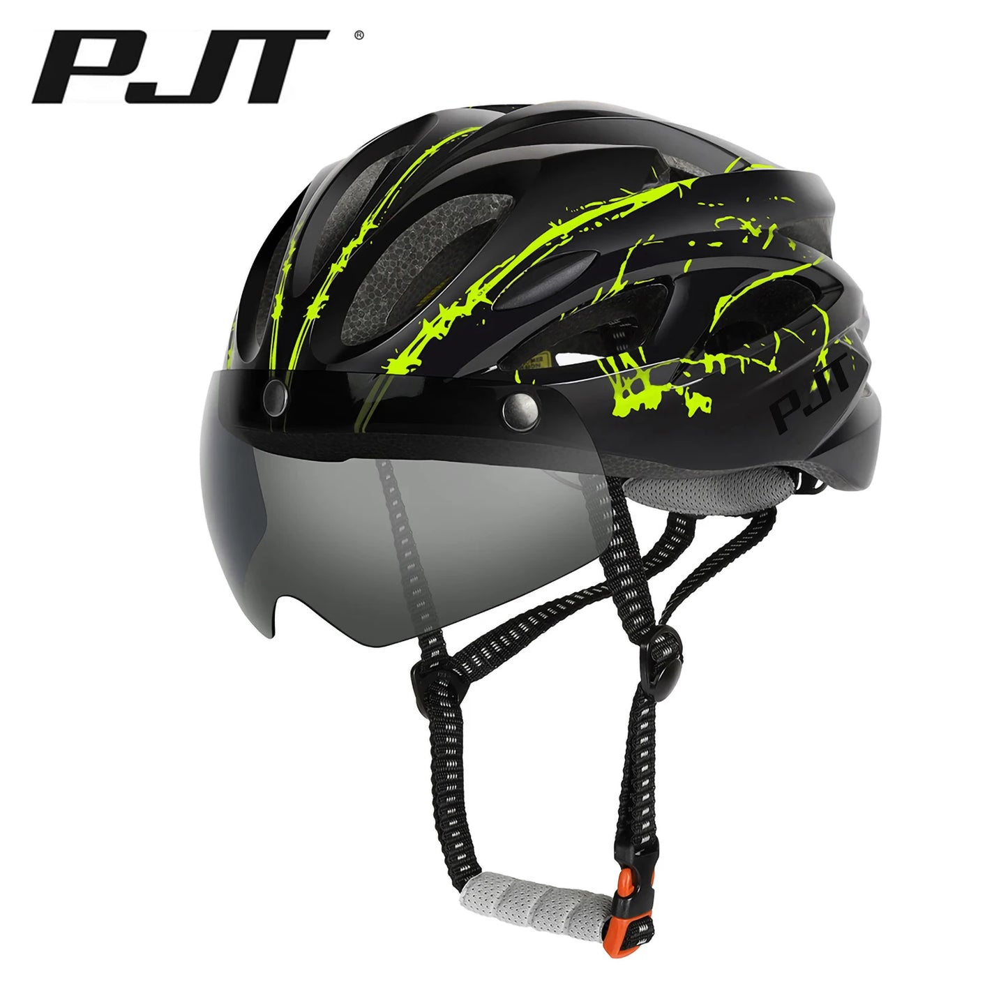 PJT 4-in-1 Lightweight Cycling Helmet - 18 Breathable Holes, Detachable Sun Visor & Goggles for Adults, Road & MTB Bike Helmet