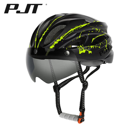 PJT 4-in-1 Lightweight Cycling Helmet - 18 Breathable Holes, Detachable Sun Visor & Goggles for Adults, Road & MTB Bike Helmet