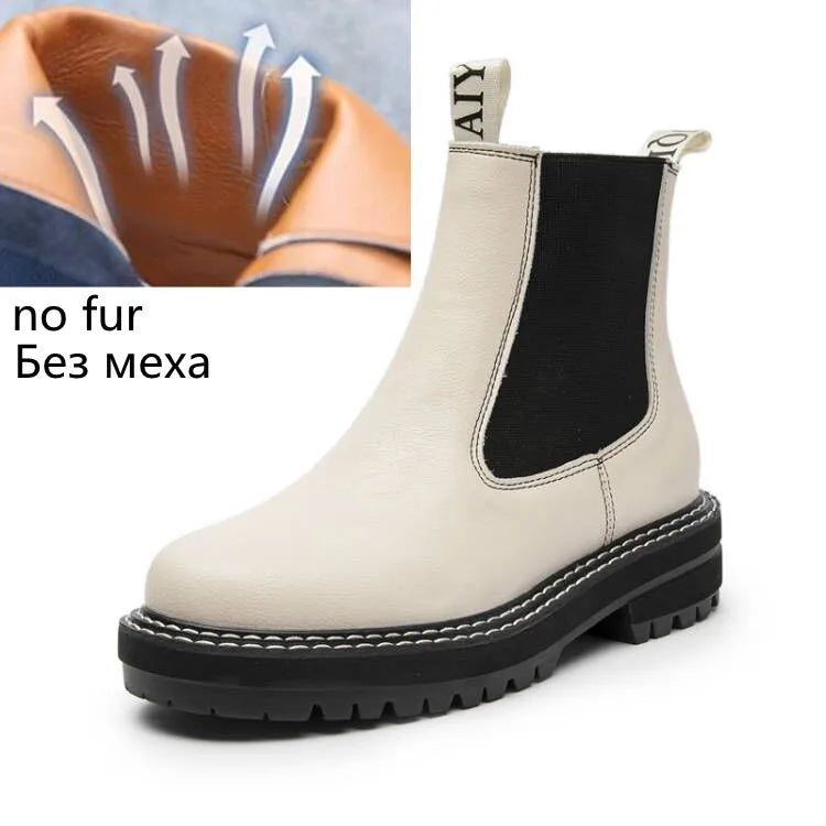 Women’s 2025 Genuine Leather Chelsea Boots – Thick-Soled Autumn Winter Ankle Short Boots