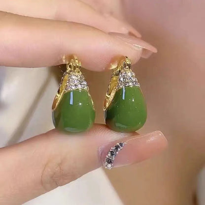 French Retro Drop Earrings – Glazed Semi-Circular Zircon Inlaid Luxury Earrings for Women, Perfect Party Jewelry