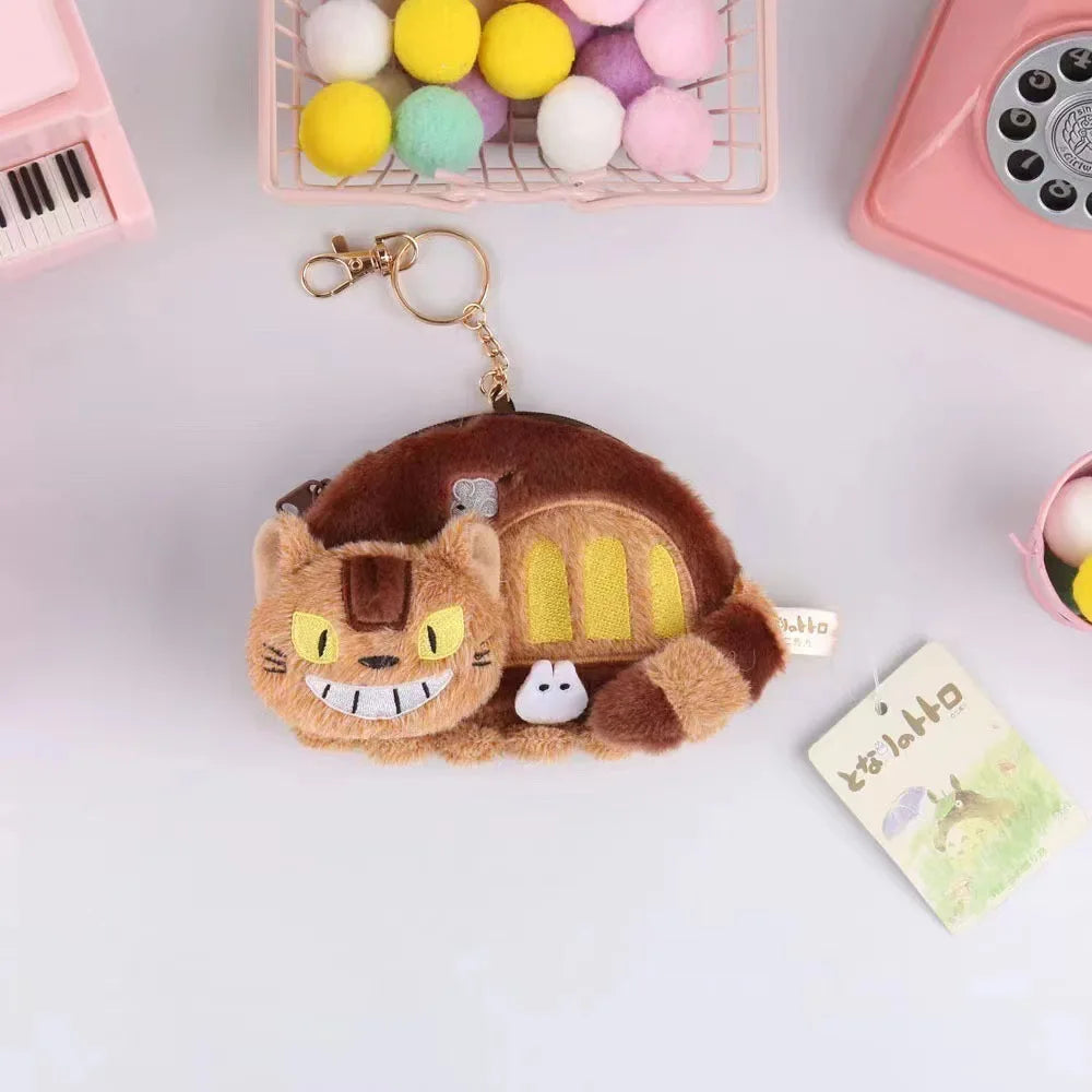 Cute Cat Bus Plush Coin Purse - Cartoon Anime Shoulder Bag Card Holder Pendant Gift for Kids & Collectors
