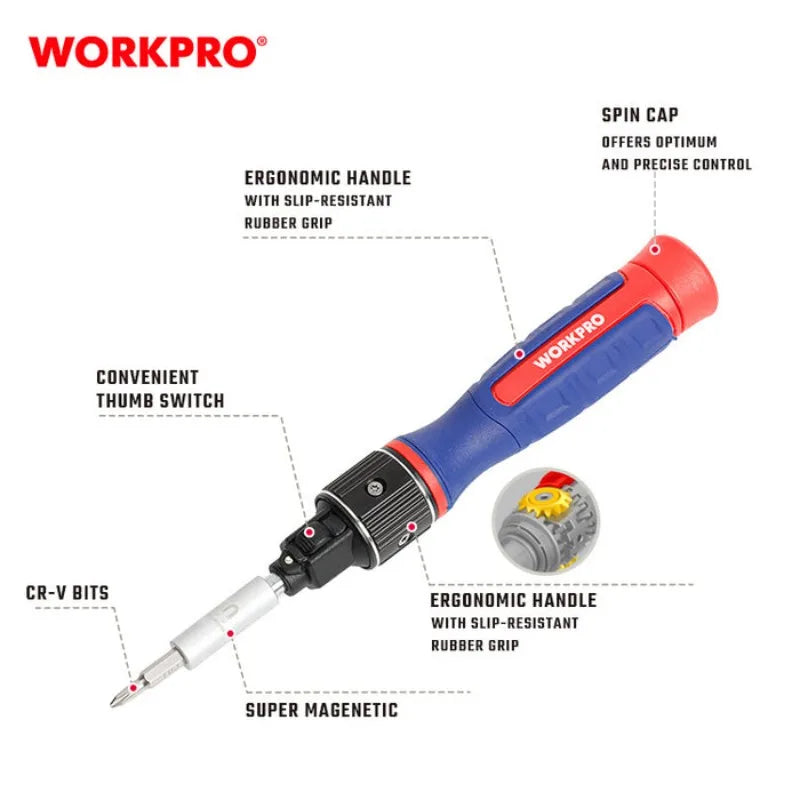WORKPRO WP221070 9-in-1 Precision Screwdriver Set - Double Drive Power Tool Accessory