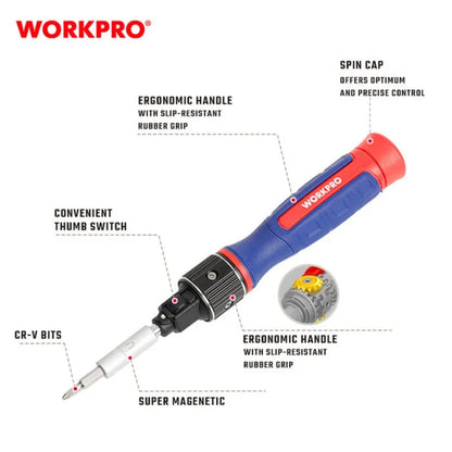WORKPRO WP221070 9-in-1 Precision Screwdriver Set - Double Drive Power Tool Accessory