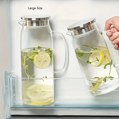 Borosilicate Glass Water Pitcher - 1L/1.5L Straight Juice Jug with Stainless Steel Lid for Coffee & Drinks