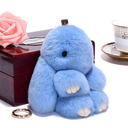 Fluffy Rabbit Fur Pompon Keychain – Cute Bunny Bag and Car Key Ring for Women and Girls