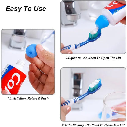 6-Pack Silicone Toothpaste Caps with Squeezer Dispenser & Organizer Box – Reusable Toothpaste Cover for Kids & Adults