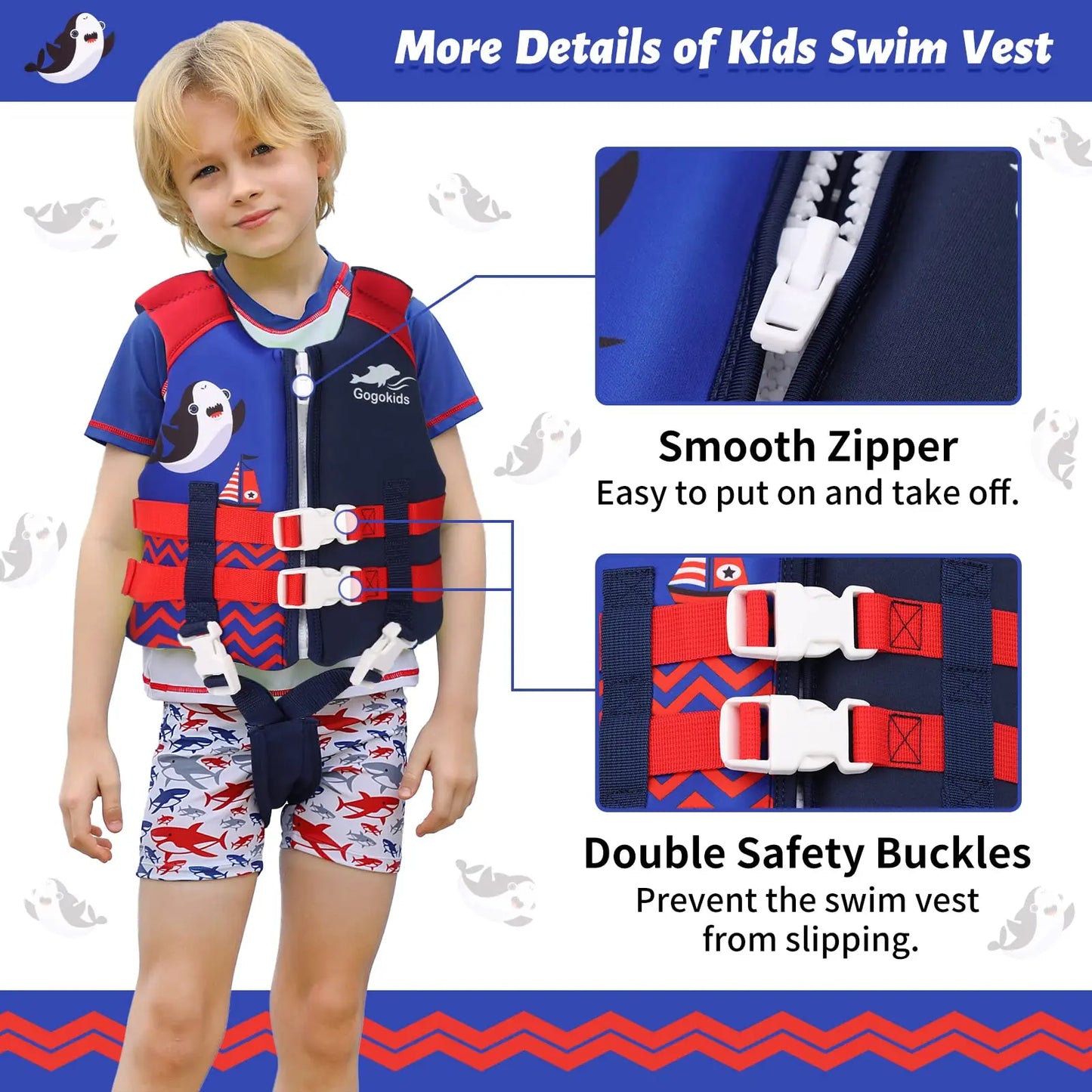 Gogokids Kids Life Jacket – Neoprene Float Vest for Toddlers, Swim Training & Buoyancy Swimwear