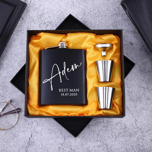 Personalized 6oz Stainless Steel Hip Flask – Engraved Gift for Best Man, Groom, Wedding with Custom Logo & Gift Box