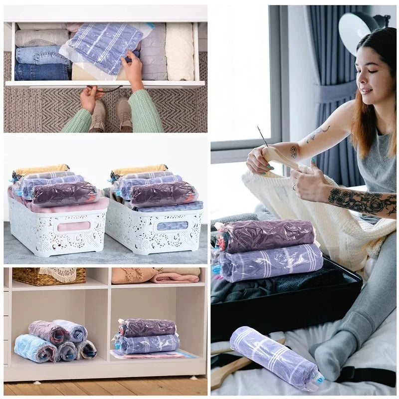Travel Compression Roll-Up Bags — Space Saver Storage for Luggage & Cruise Essentials Clothes
