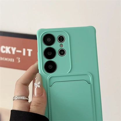 Liquid Silicone Samsung Galaxy Wallet Case with Card Holder – Shockproof Cover for S26/S25/S24 Ultra, Plus, FE & A56/A55/A54 Series