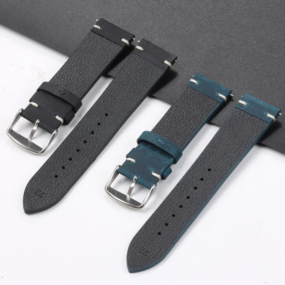 Calfskin Genuine Leather Watch Band – Black, Blue & Dark Brown Straps for Smartwatches, 18mm-24mm Accessories